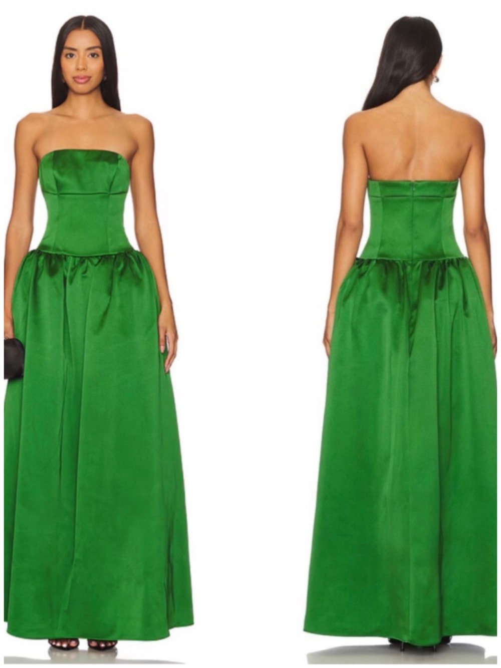 Women's Self-Portrait Green Strapless Satin Maxi Dress Size 12